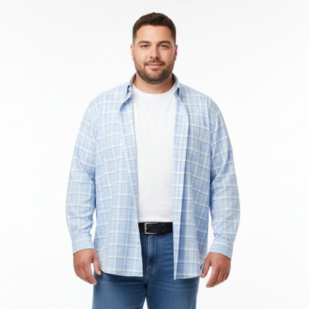 Joseph A Banks Blue & White Plaid Long Sleeve Button Up & Down Shirt 2XLT